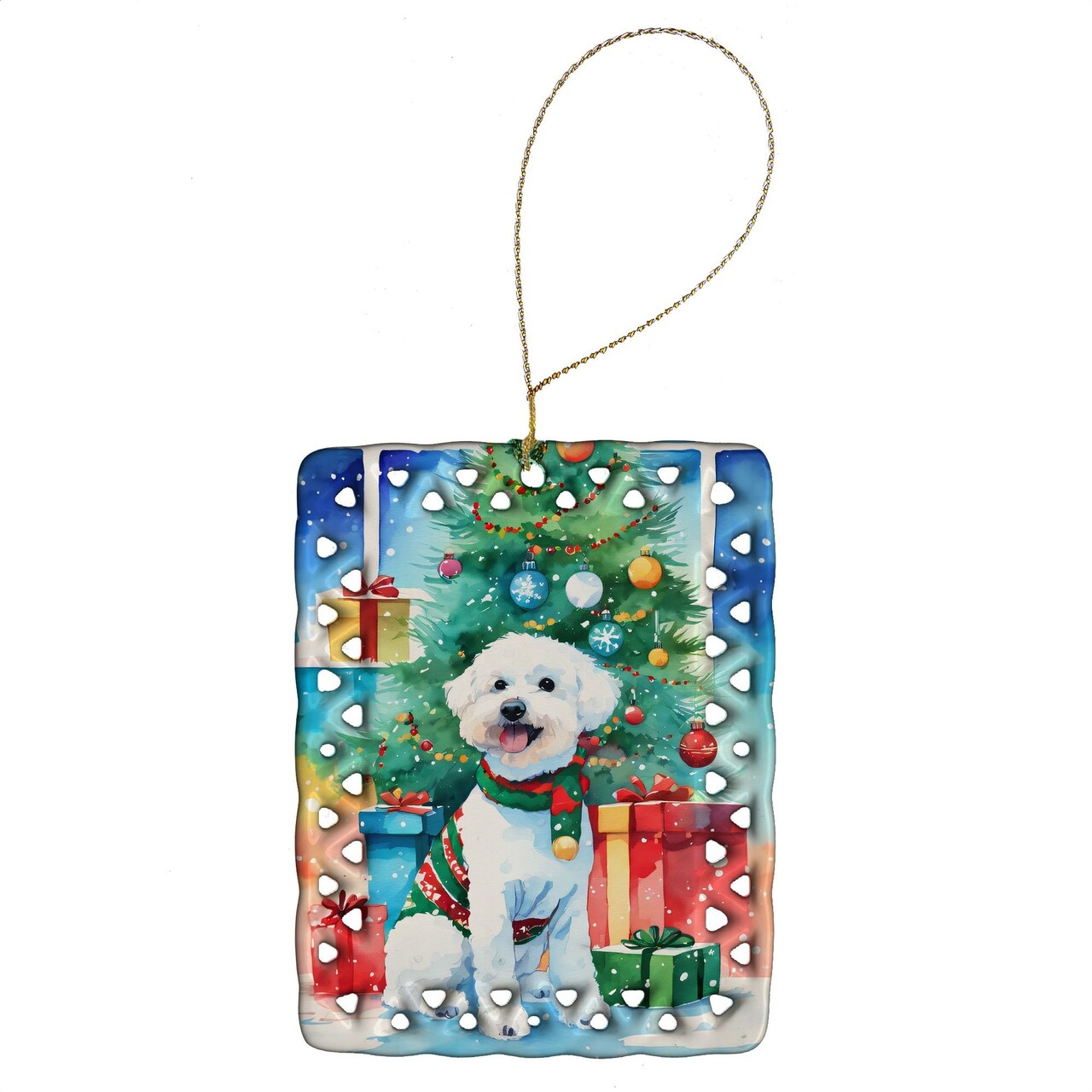 Edge Collections - 2.80" X 0.15" - Multicolor - Cute Bichon Frise Dog Christmas Tree Ornament - 1 Piece